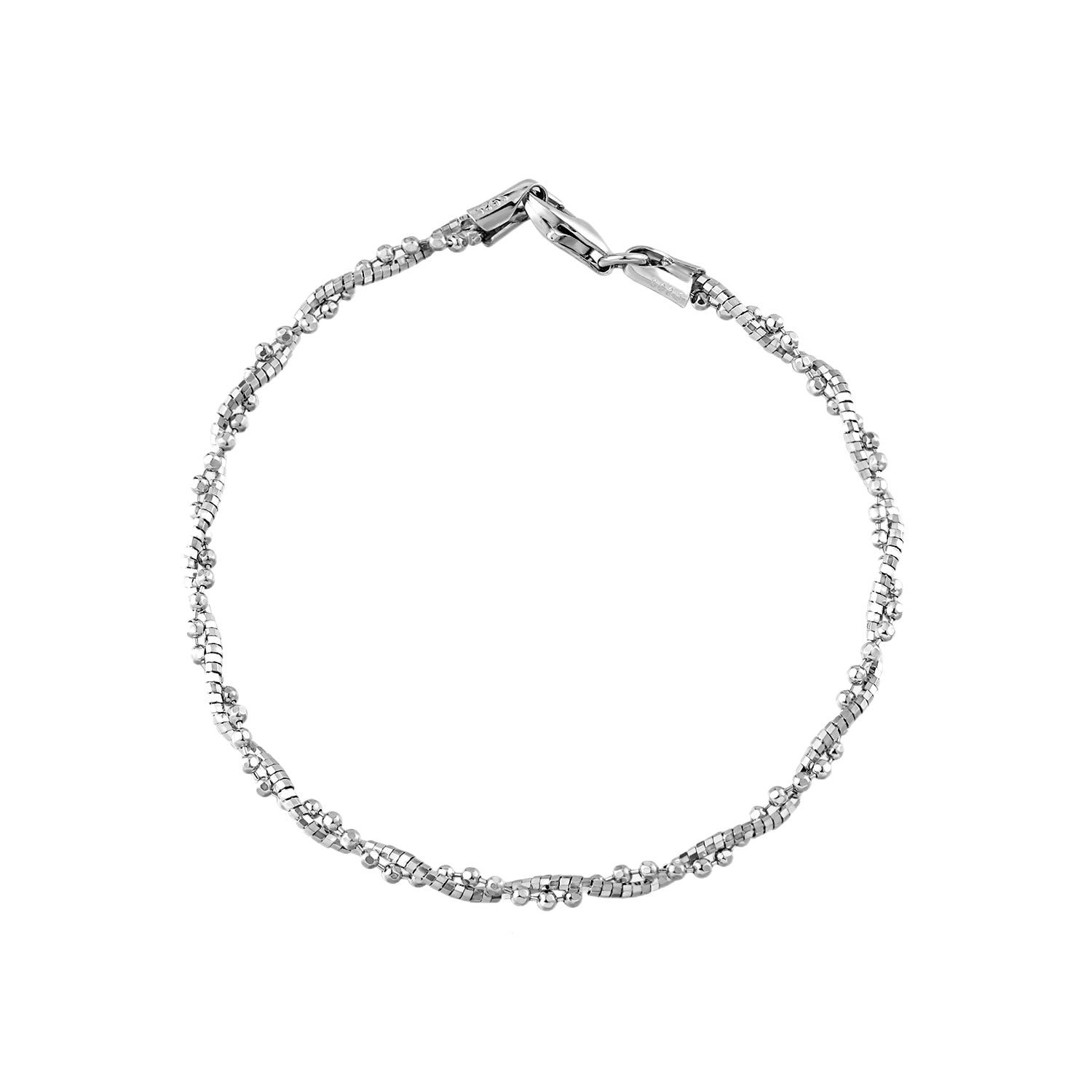 Fashion Beads Tubes Twisted Double Layers 925 Sterling Silver Bracelet