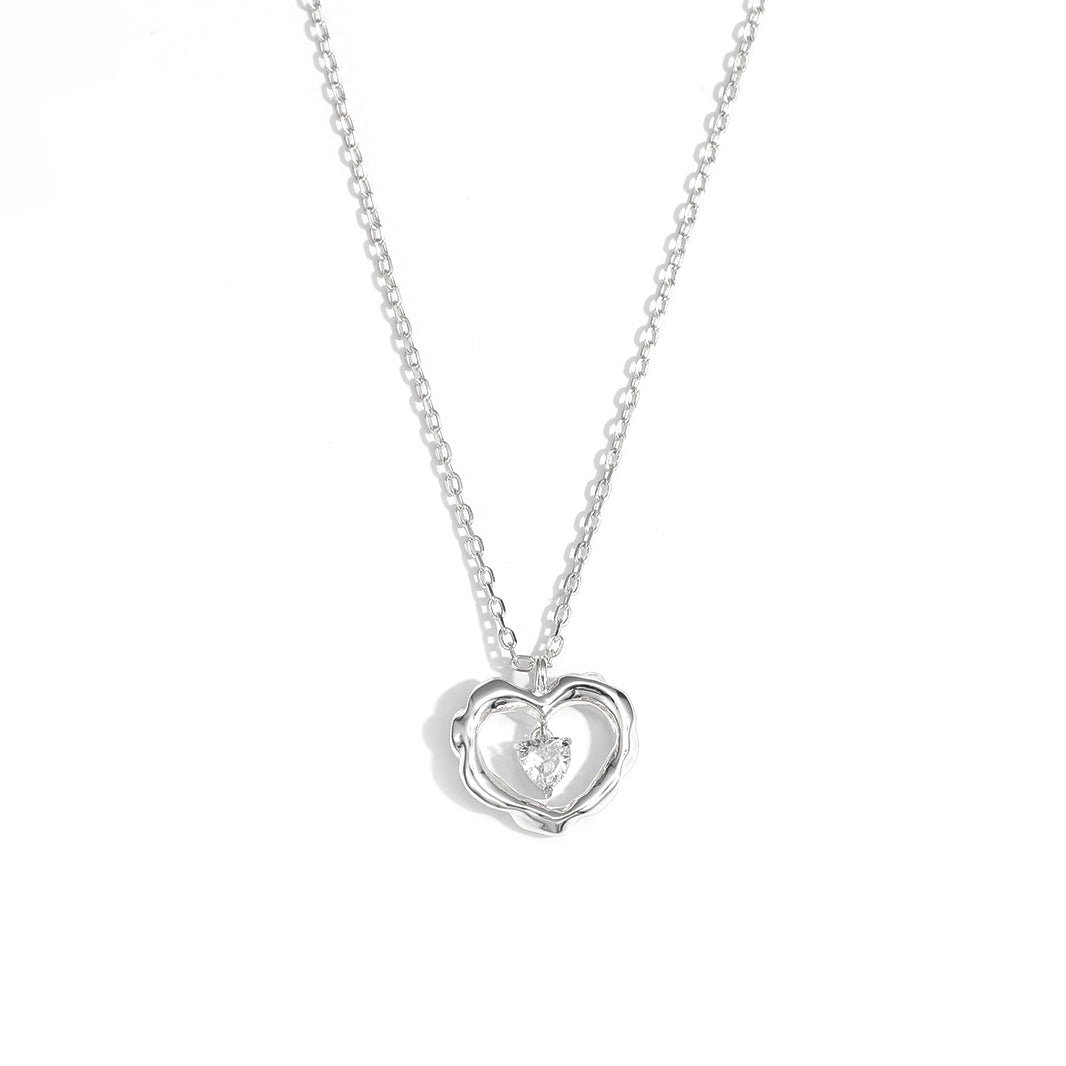 Gift Dancing CZ Hollow Heart 925 Sterling Silver Necklace