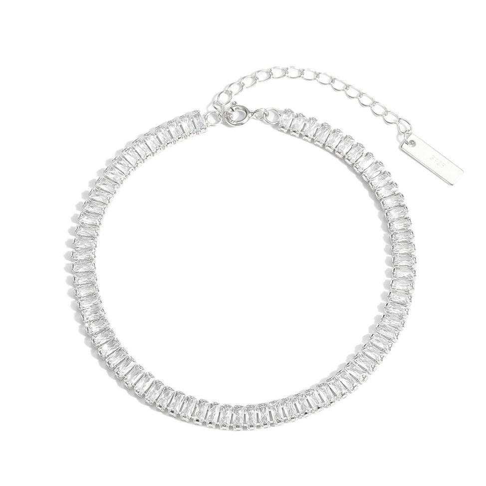 Elegant Rectangle CZ Geometry 925 Sterling Silver Bracelet/Anklet