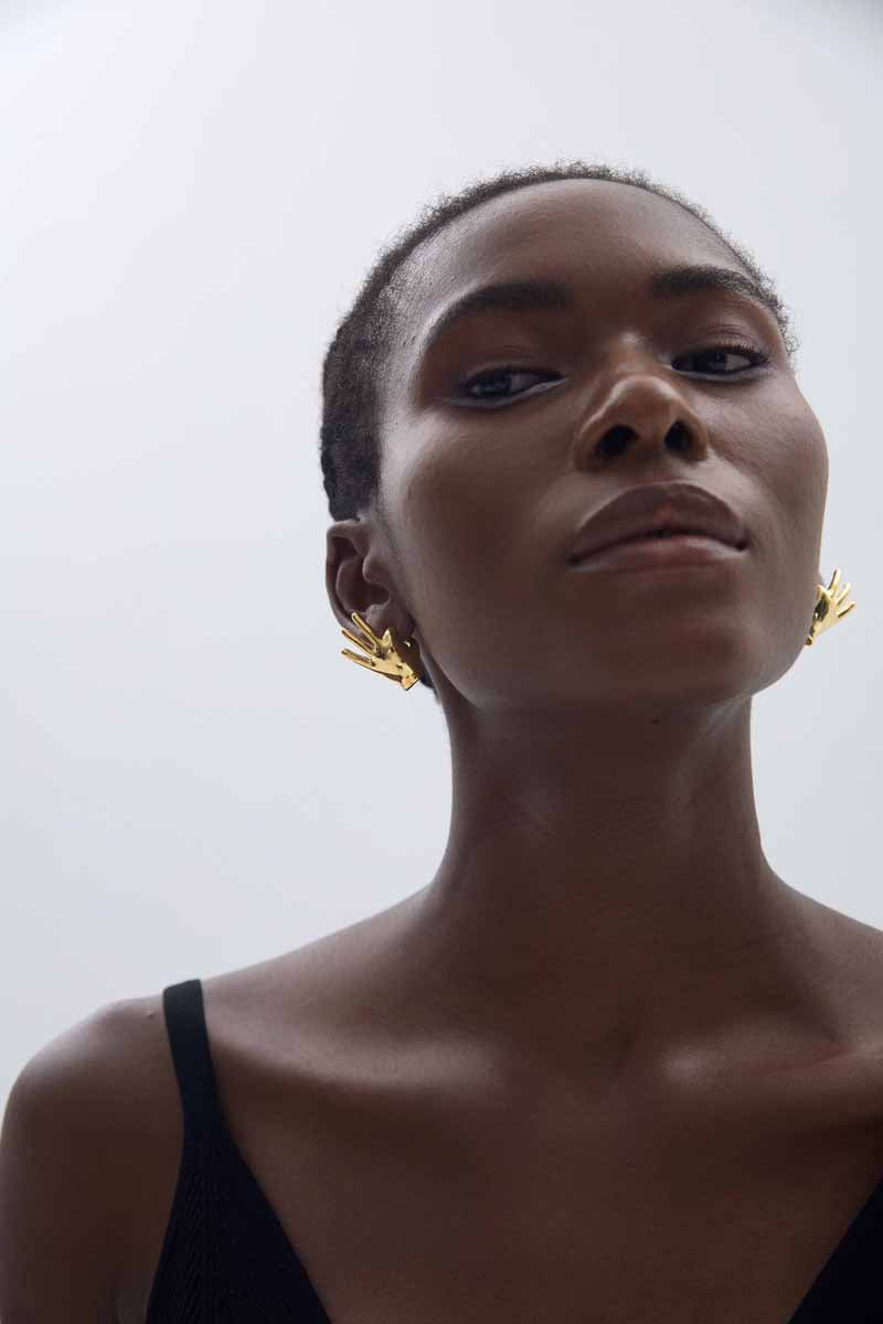 Fine Jewelry Holiday Yellow Gold Plated OK Hand S999 Sterling Silver Electroforming Hollow Light Exaggerated Earrings