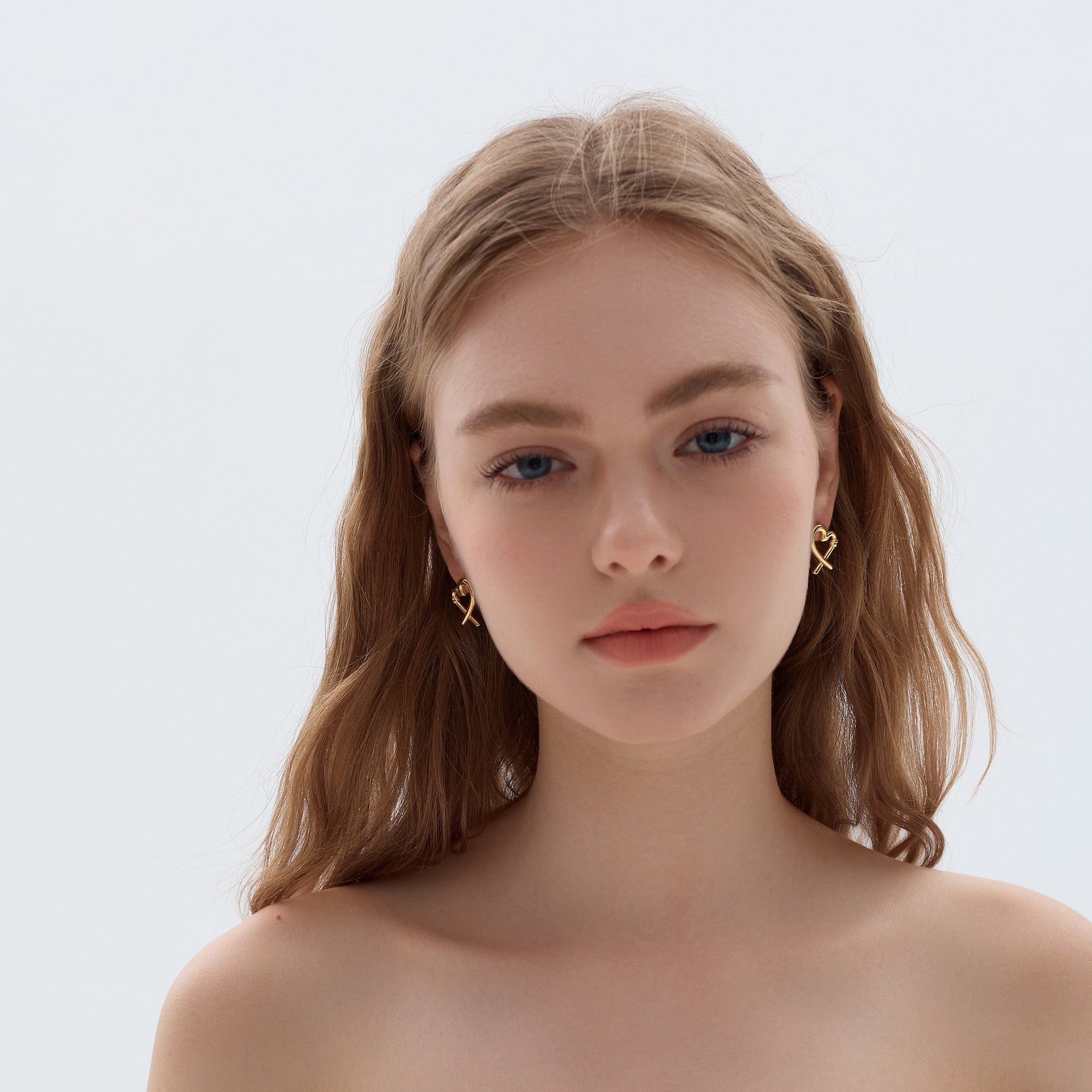 Honey Moon Hollow Heart 999 Sterling Silver Romantic Fine Jewelry Women’s Stud Earrings