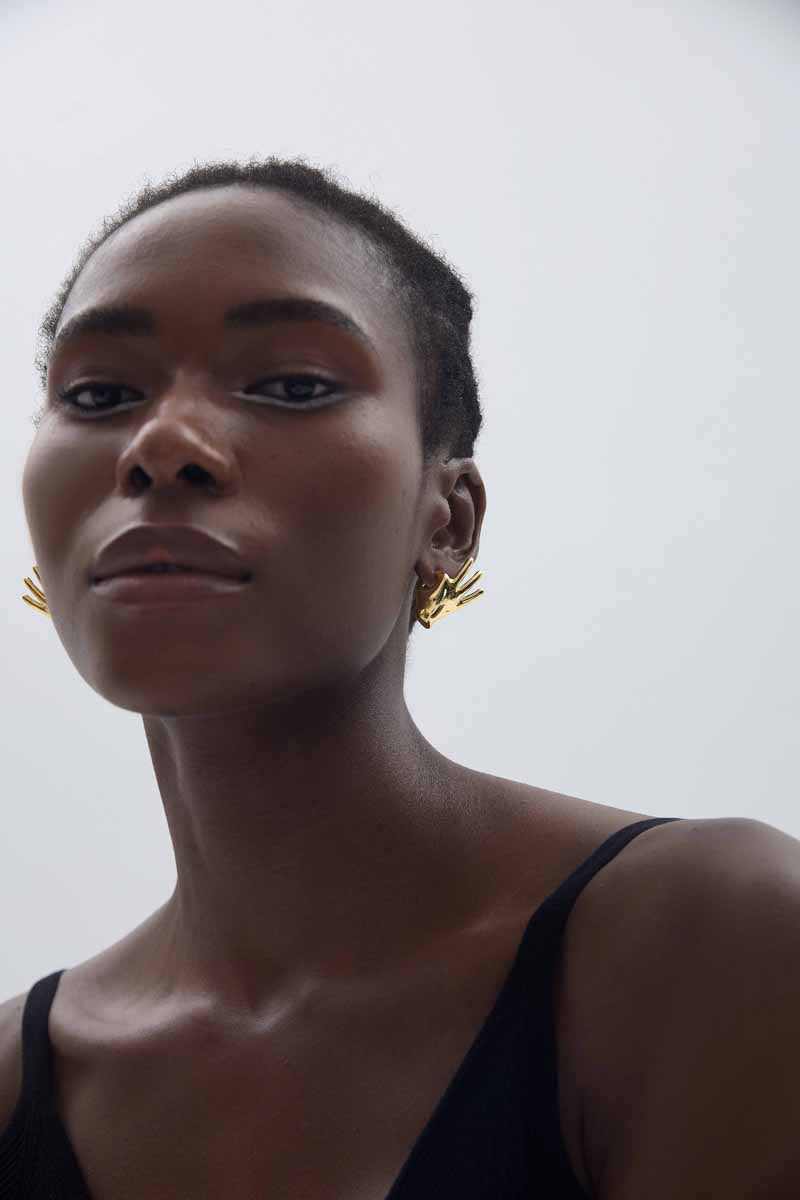 Fine Jewelry Holiday Yellow Gold Plated OK Hand S999 Sterling Silver Electroforming Hollow Light Exaggerated Earrings