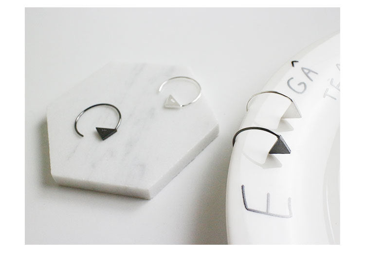 Arrows Brushed Hook 925 Sterling Silver Black White Hoop Earrings - Pavellia