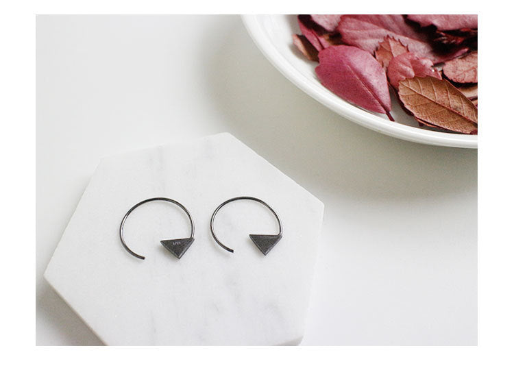 Arrows Brushed Hook 925 Sterling Silver Black White Hoop Earrings - Pavellia