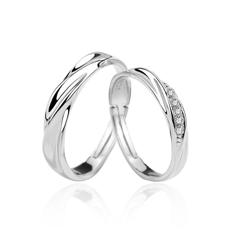 Wedding Fall in Love  CZ 925 Sterling Silver Adjustable Promise Ring