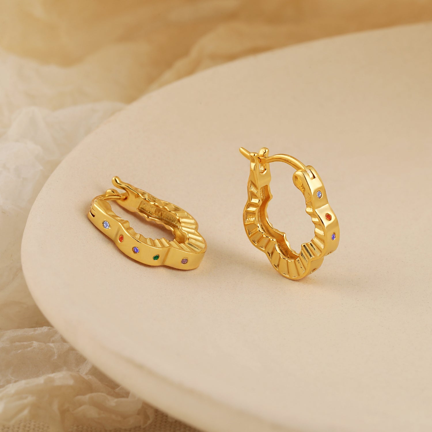 Women Fashion Jewelry Chic 999 Pure Silver Colorful CZ Hollow Four Leaf Clover Lucky Hoop Earrings