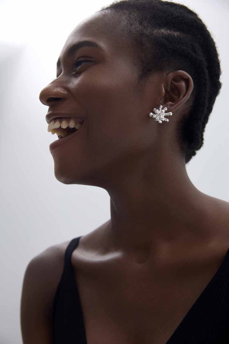 Chunky Jewelry Electroforming Lady's Casual Irregular Fireworks S999 Sterling Silver Luxury Stud Earrings(Pre-Sale)