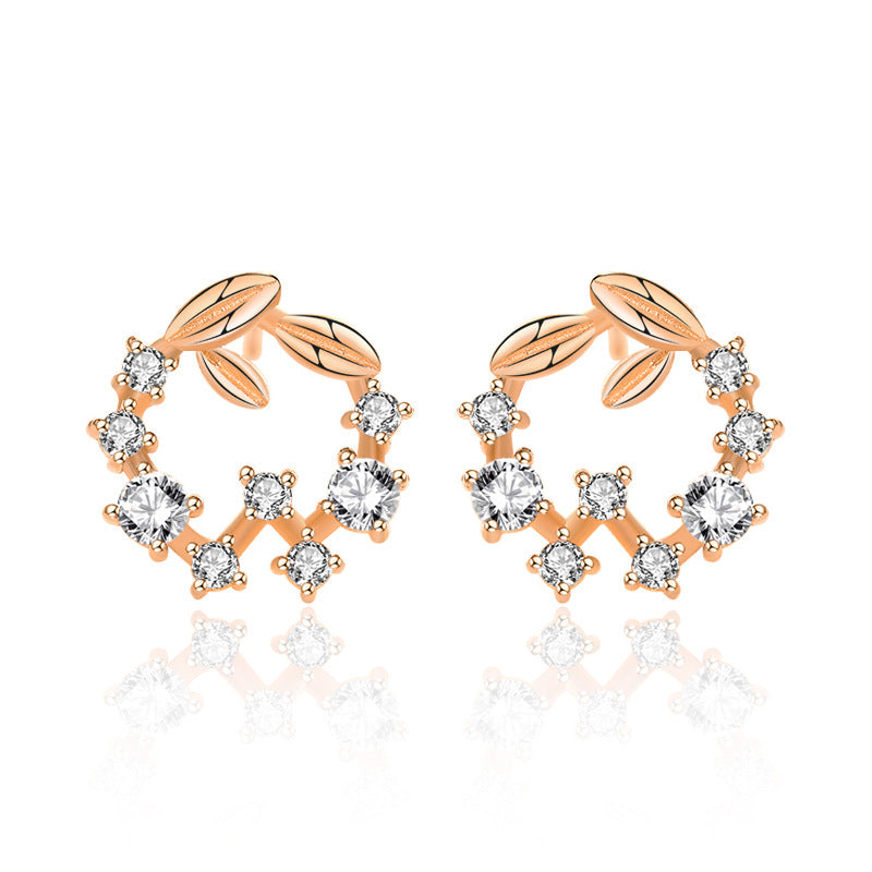 Simple Hollow CZ Garland 925 Sterling Silver Stud Earrings