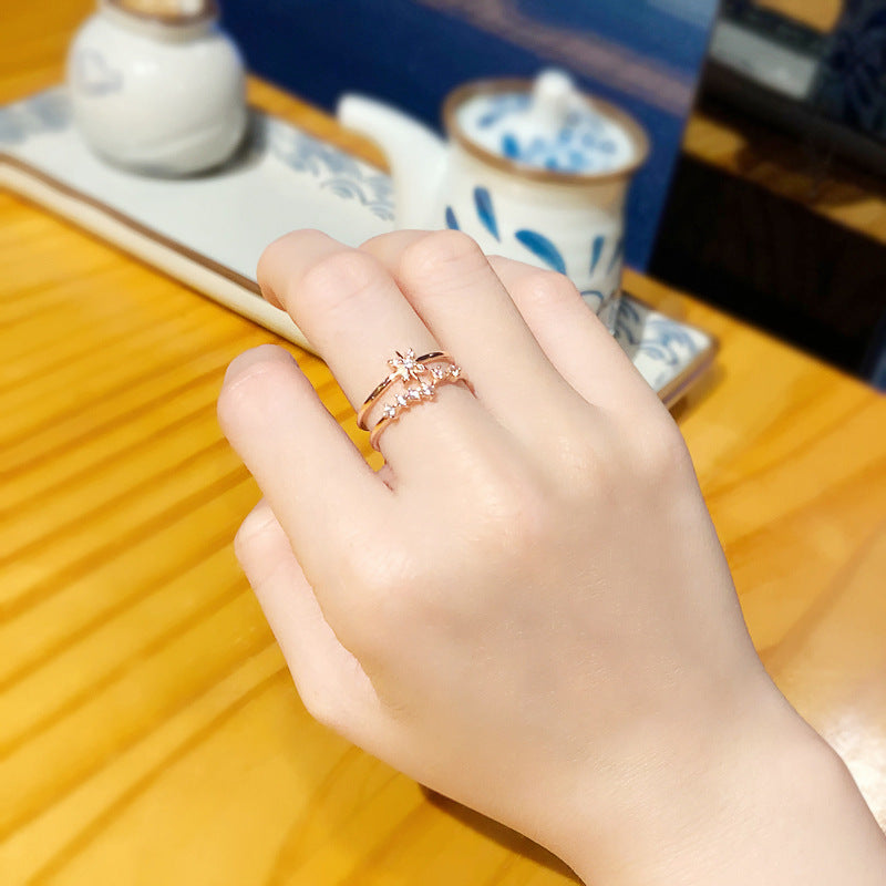 Fashion Double Layer CZ Stars River 925 Sterling Silver Adjustable Ring