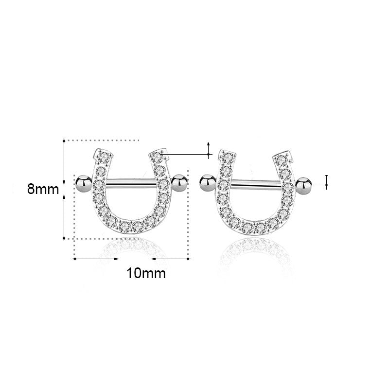 Hot CZ U Shape Horseshoe 925 Sterling Silver Stud Earrings
