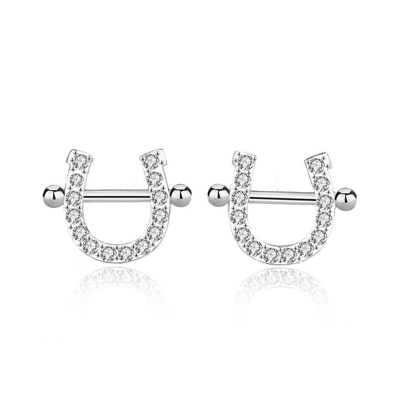 Hot CZ U Shape Horseshoe 925 Sterling Silver Stud Earrings