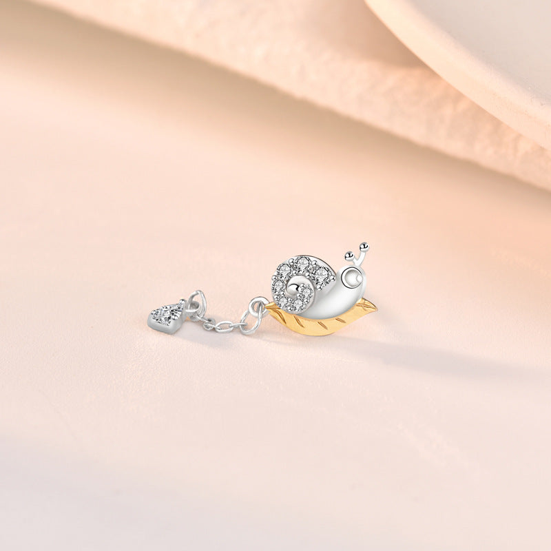 Cute CZ Animal Snail Tassels 925 Sterling Silver Dangling Earrings