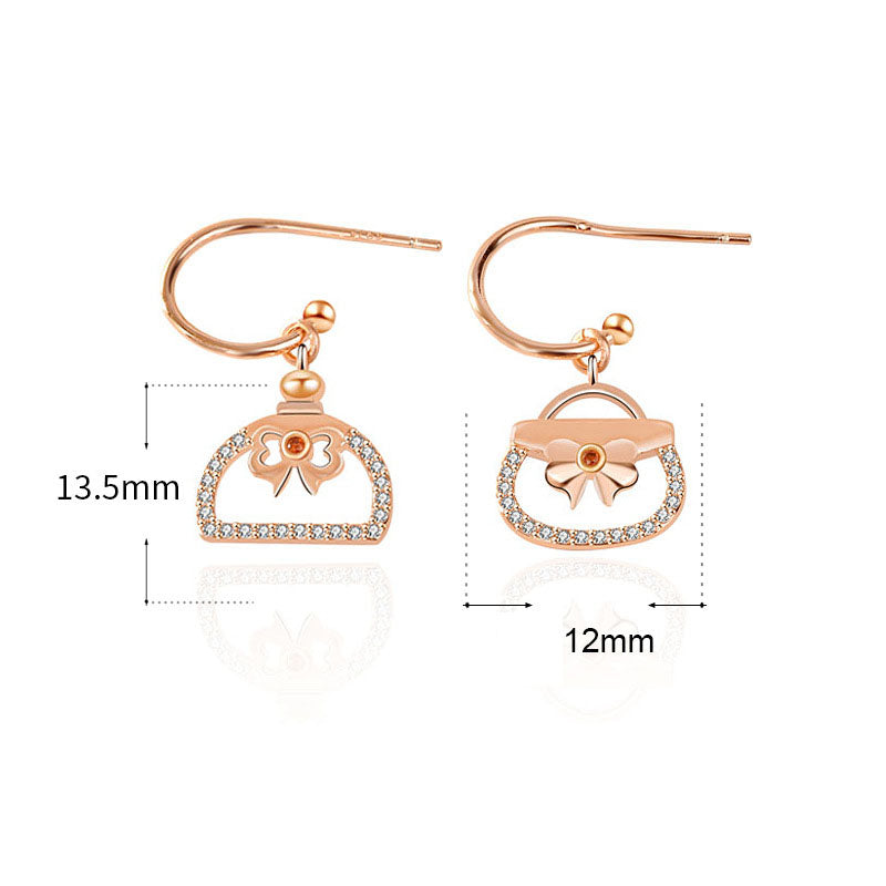 Asymmetry Girl CZ Perfume Bottle Bag 925 Sterling Silver Dangling Earrings