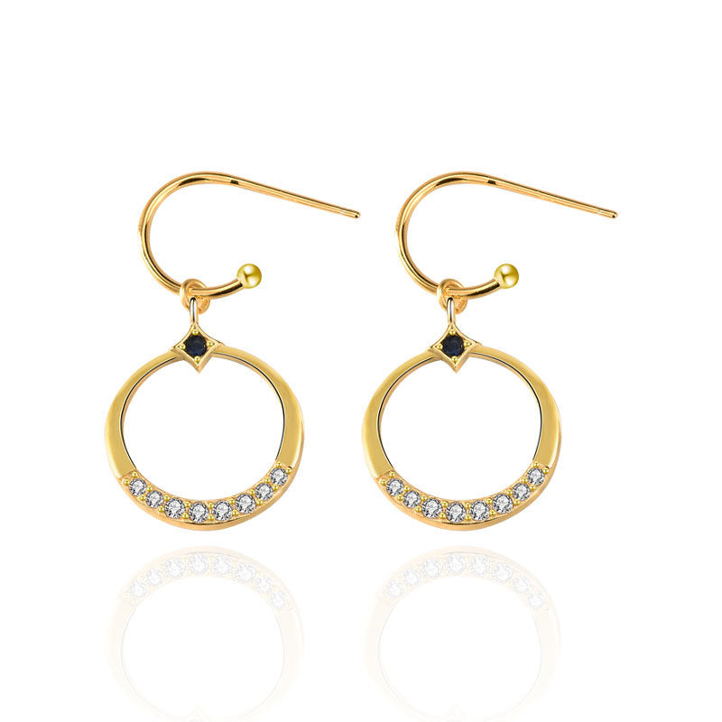 Simple CZ Hollow Circle 925 Sterling Silver Dangling Earrings