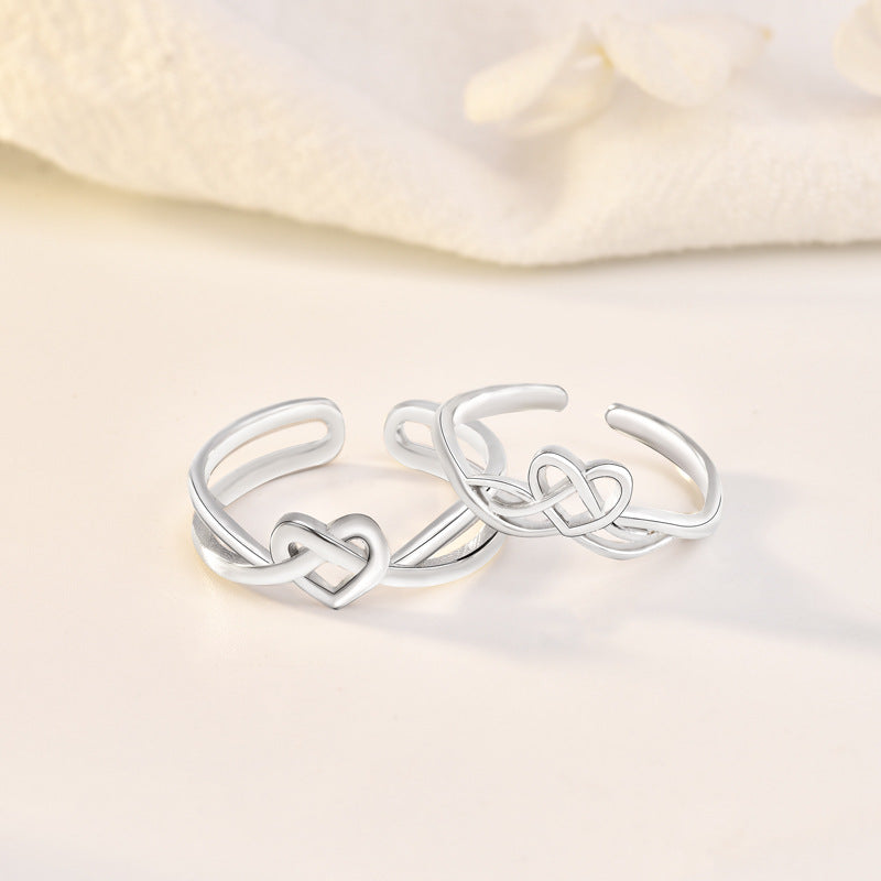 Classic Hollow Cross Love Heart 925 Sterling Silver Adjustable Promise Ring