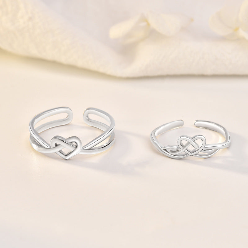 Classic Hollow Cross Love Heart 925 Sterling Silver Adjustable Promise Ring