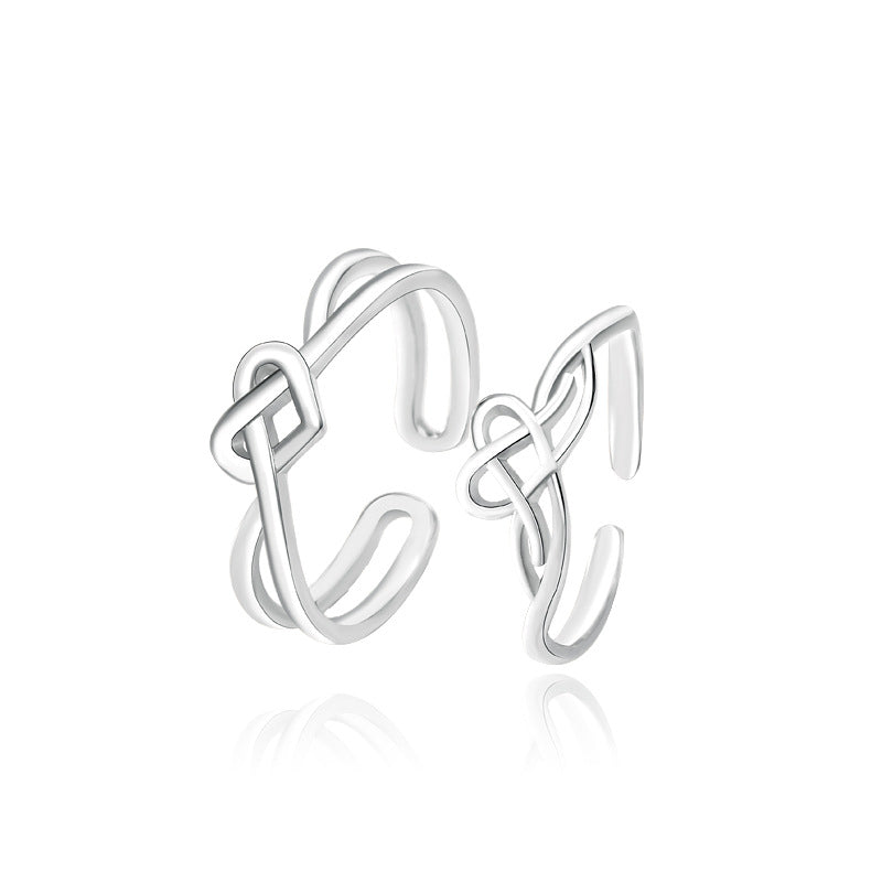 Classic Hollow Cross Love Heart 925 Sterling Silver Adjustable Promise Ring