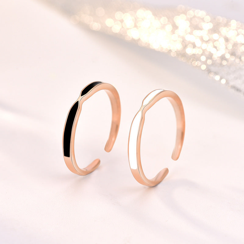 Simple Epoxy Lines Geometry 925 Sterling Silver Adjustable Ring