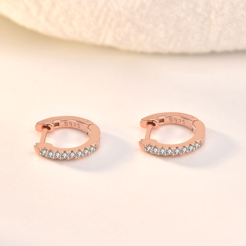 Simple Tiny CZ Circle 925 Sterling Silver Huggie Hoop Earrings