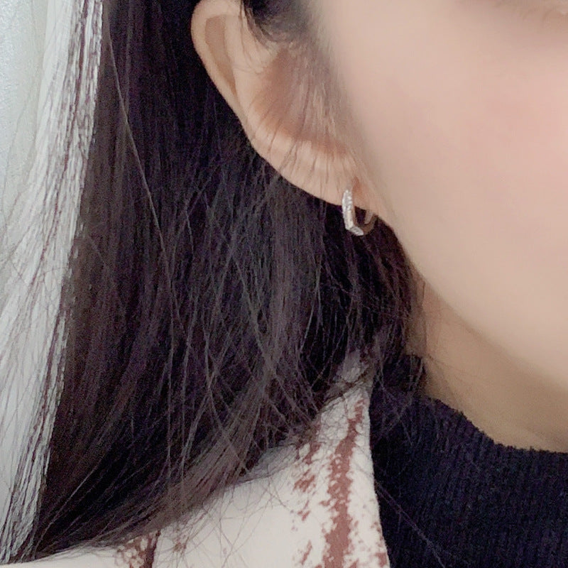 Simple Mini CZ Geometry Circle 925 Sterling Silver Hoop Earrings