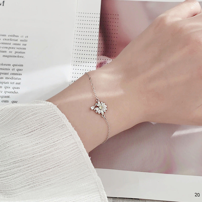 Summer Daisy Flower CZ 925 Sterling Silver Bracelet