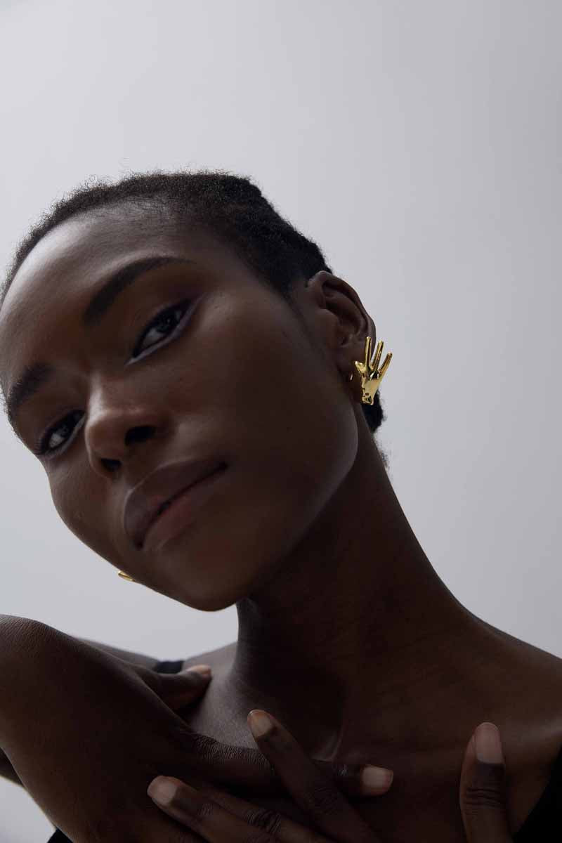 Fine Jewelry Holiday Yellow Gold Plated OK Hand S999 Sterling Silver Electroforming Hollow Light Exaggerated Earrings