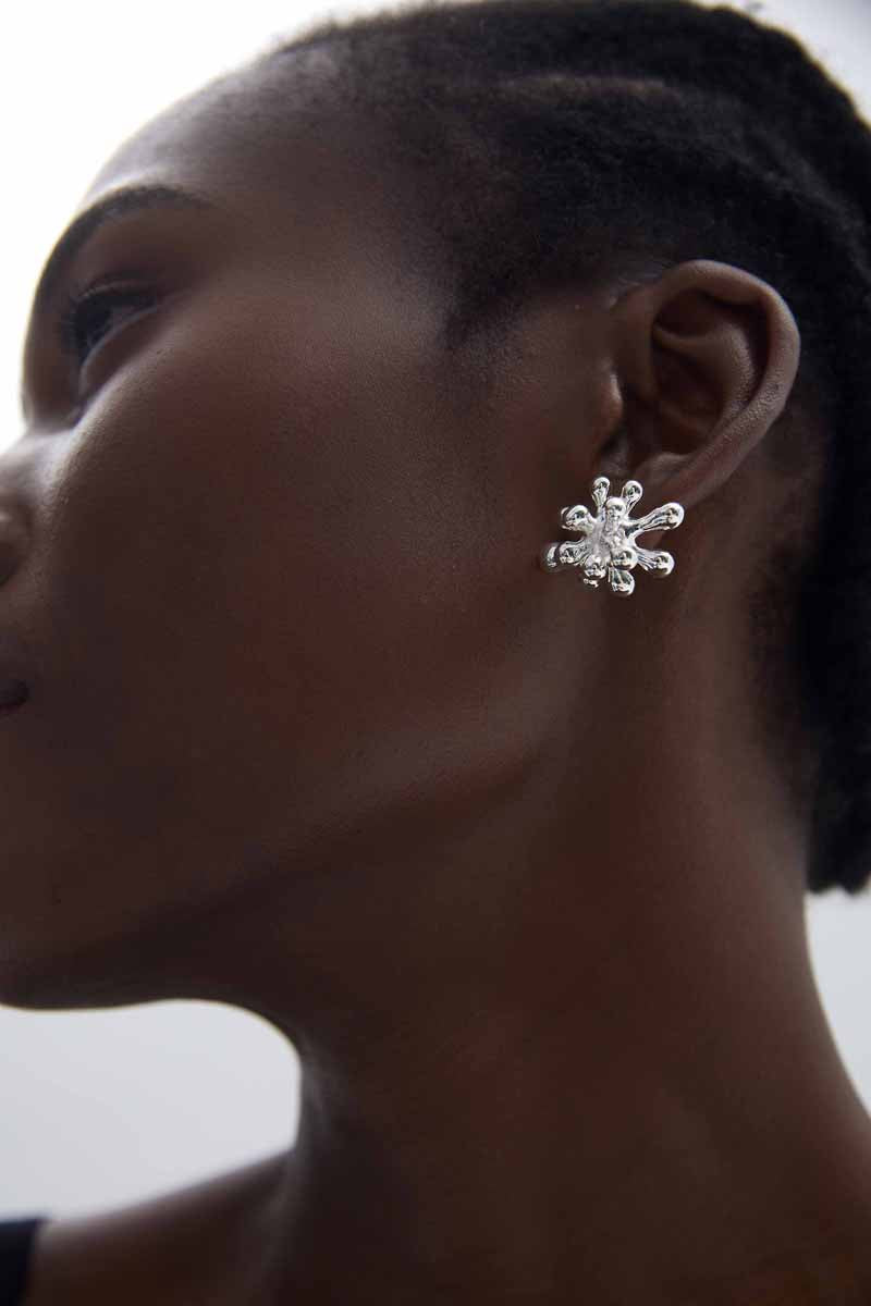 Chunky Jewelry Electroforming Lady's Casual Irregular Fireworks S999 Sterling Silver Luxury Stud Earrings(Pre-Sale)