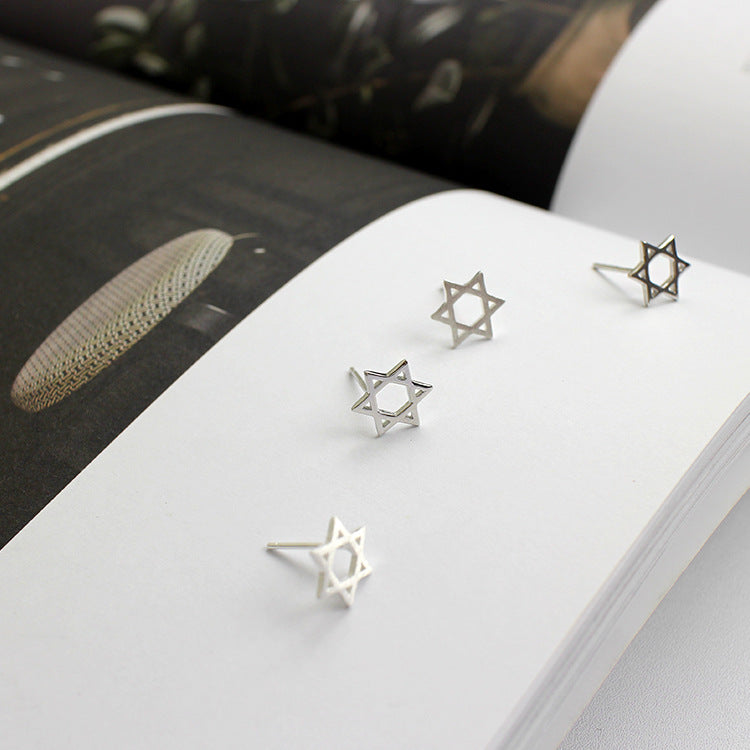 Fashion Hexagon Star 925 Sterling Silver Studs Earrings