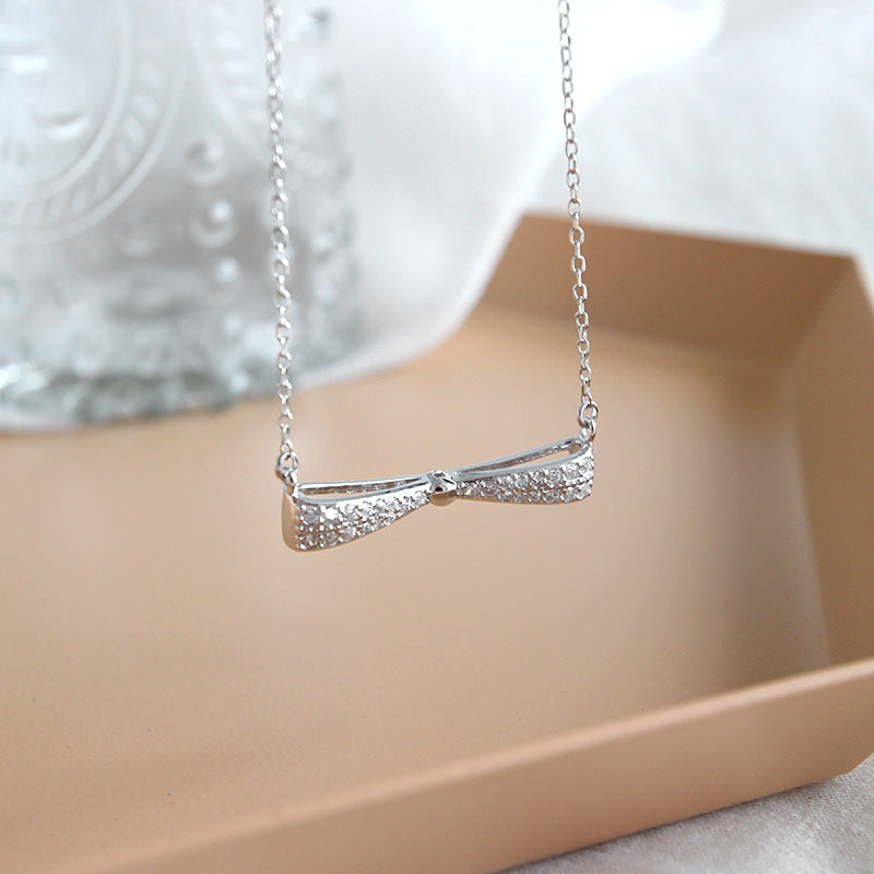 Beautiful Micro Setting CZ Bowknot 925 Sterling Necklace