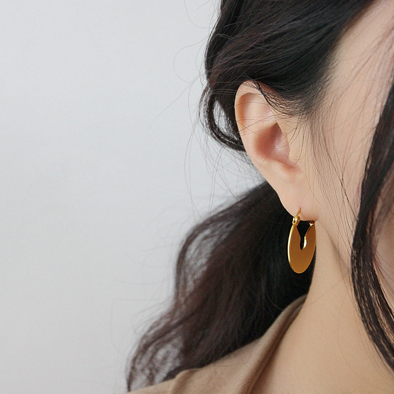 Office Lady Geometric Circles 925 Sterling Silver Leverback Earrings