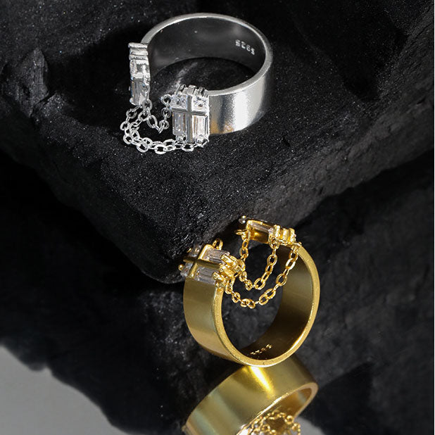 Party CZ Chain Tassels 925 Sterling Silver Adjustable Ring