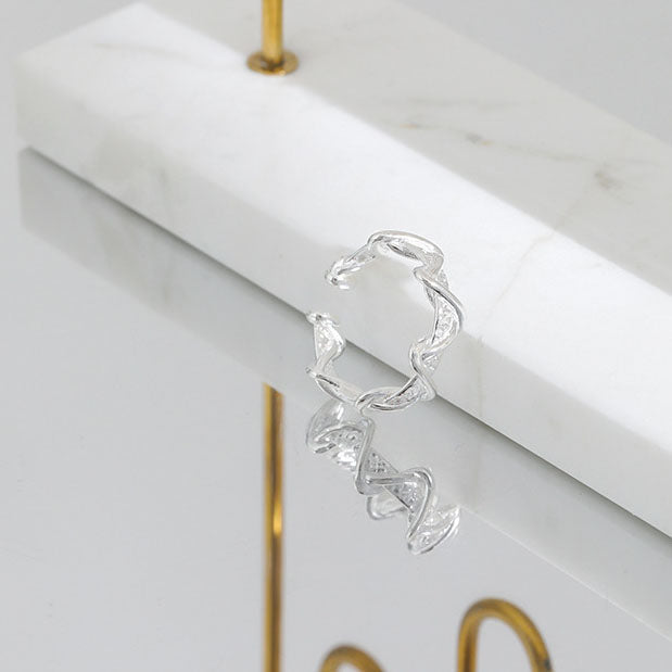 Party Double Layer Twisted Wave 925 Sterling Silver Adjustable Ring