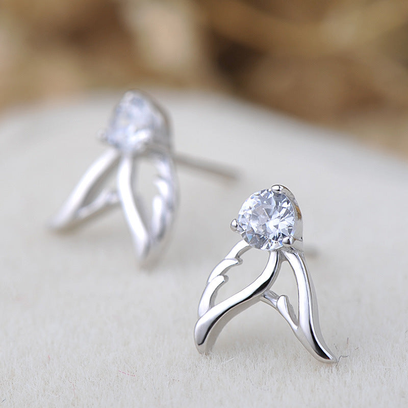 Gift Angel's Wing Round CZ 925 Sterling Silver Stud Earrings