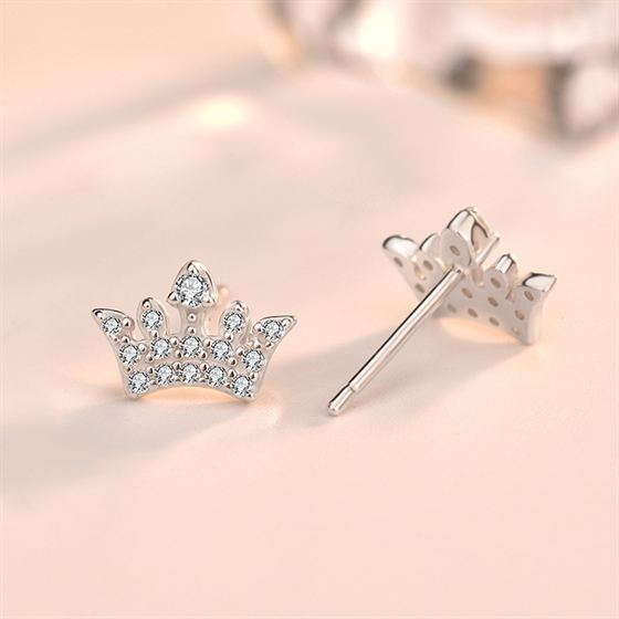 CZ Crown Queen 925 Sterling Silver Stud Earrings
