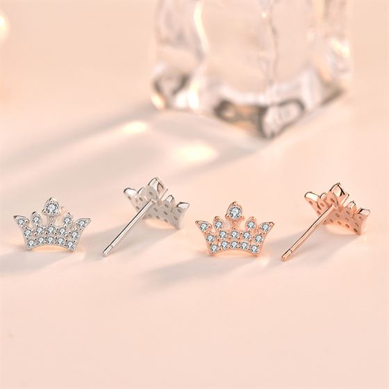 CZ Crown Queen 925 Sterling Silver Stud Earrings