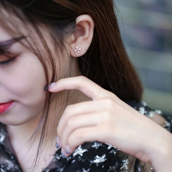 Asymmetry CZ Flowers 925 Sterling Silver Dangling Earrings