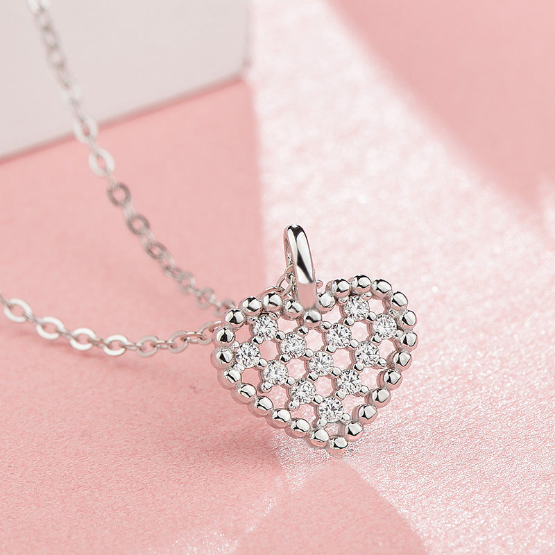 Honey Moon Hollow CZ Heart 925 Sterling Silver Necklace