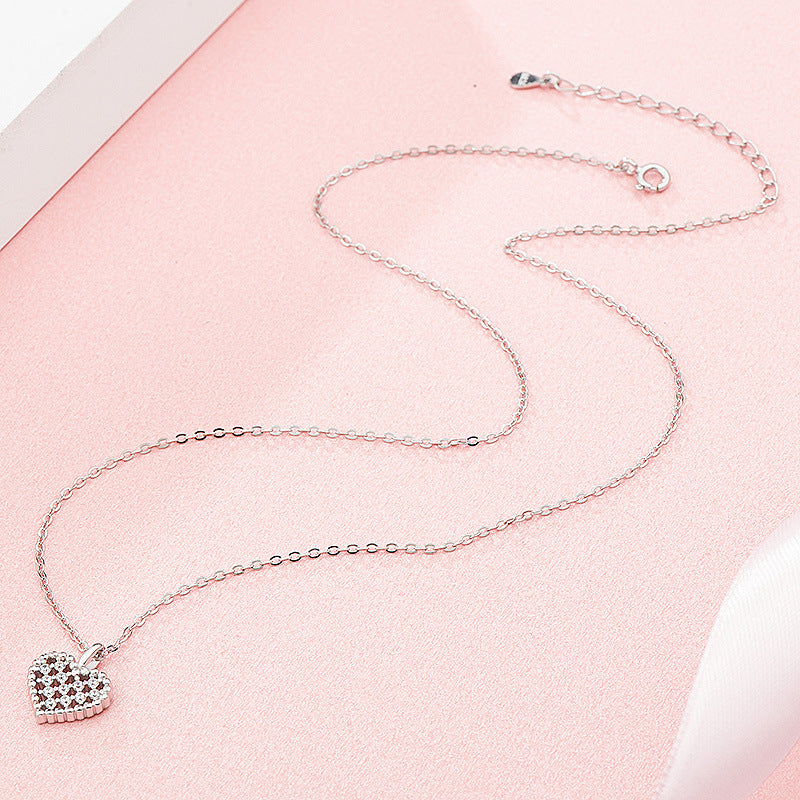 Honey Moon Hollow CZ Heart 925 Sterling Silver Necklace