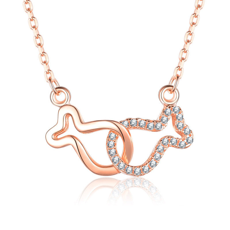 2019 New CZ Kiss Fish 925 Sterling Silver Necklace - Pavellia