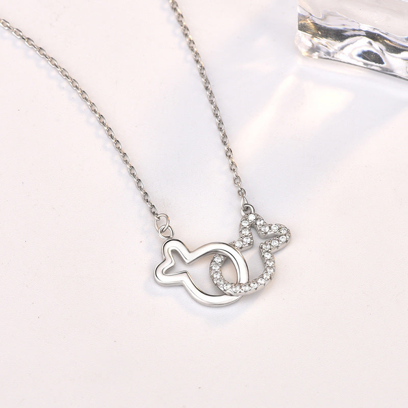 2019 New CZ Kiss Fish 925 Sterling Silver Necklace - Pavellia
