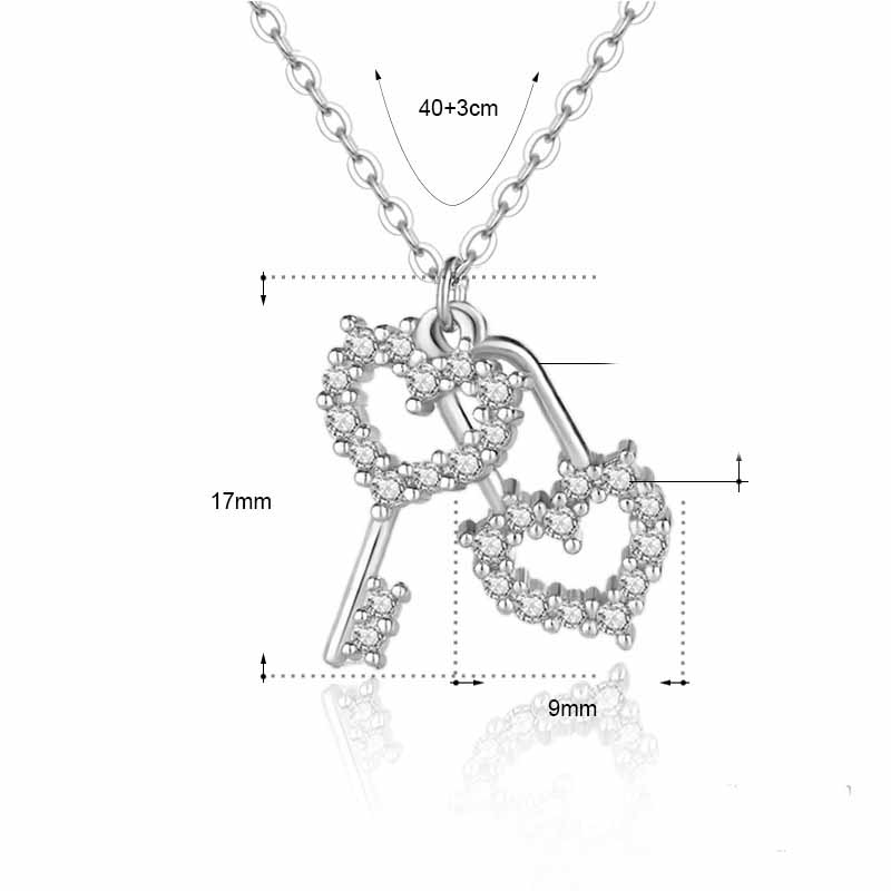 Honey Moon Hollow CZ Heart Key Lock 925 Sterling Silver Necklace