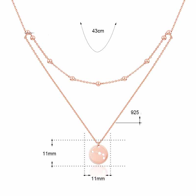 Party Double Beads Constellation Round 925 Sterling Silver Necklace