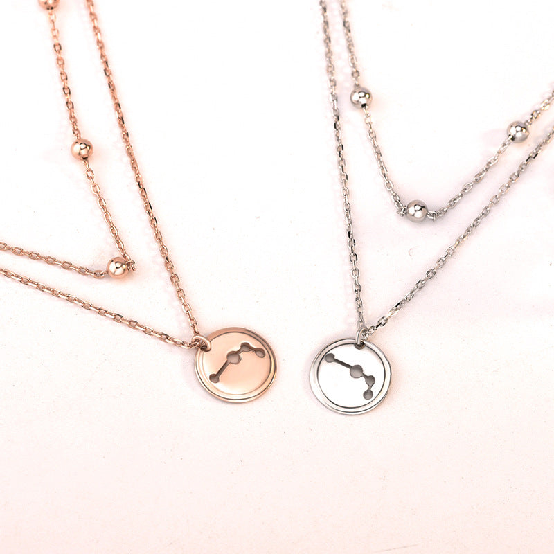 Party Double Beads Constellation Round 925 Sterling Silver Necklace