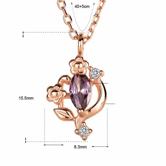 Beautiful Oval Purple CZ Flower 925 Sterling Silver Necklace