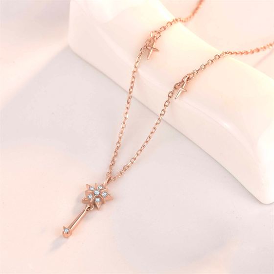 Party CZ Star Wishing Stick 925 Sterling Silver Necklace