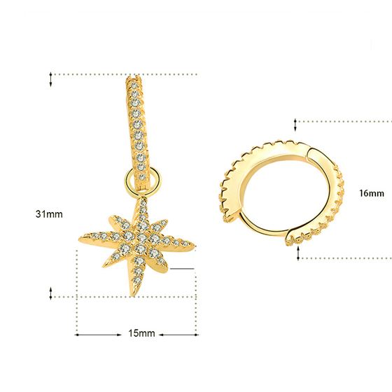 Asymmetry CZ Star Circle 925 Sterling Silver Leverback Earrings
