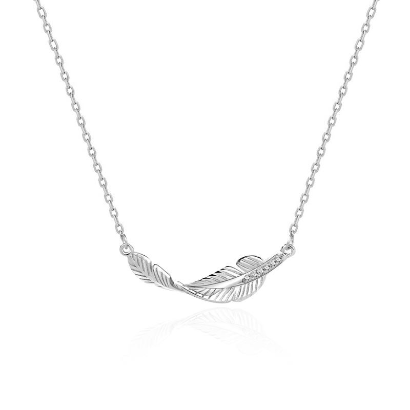 Simple Twisted Feather CZ 925 Sterling Silver Necklace