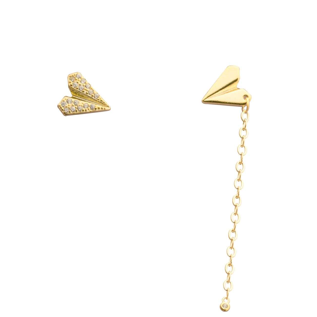 Asymmetry CZ Paper Plane Tassels 925 Sterling Silver Dangling Earrings