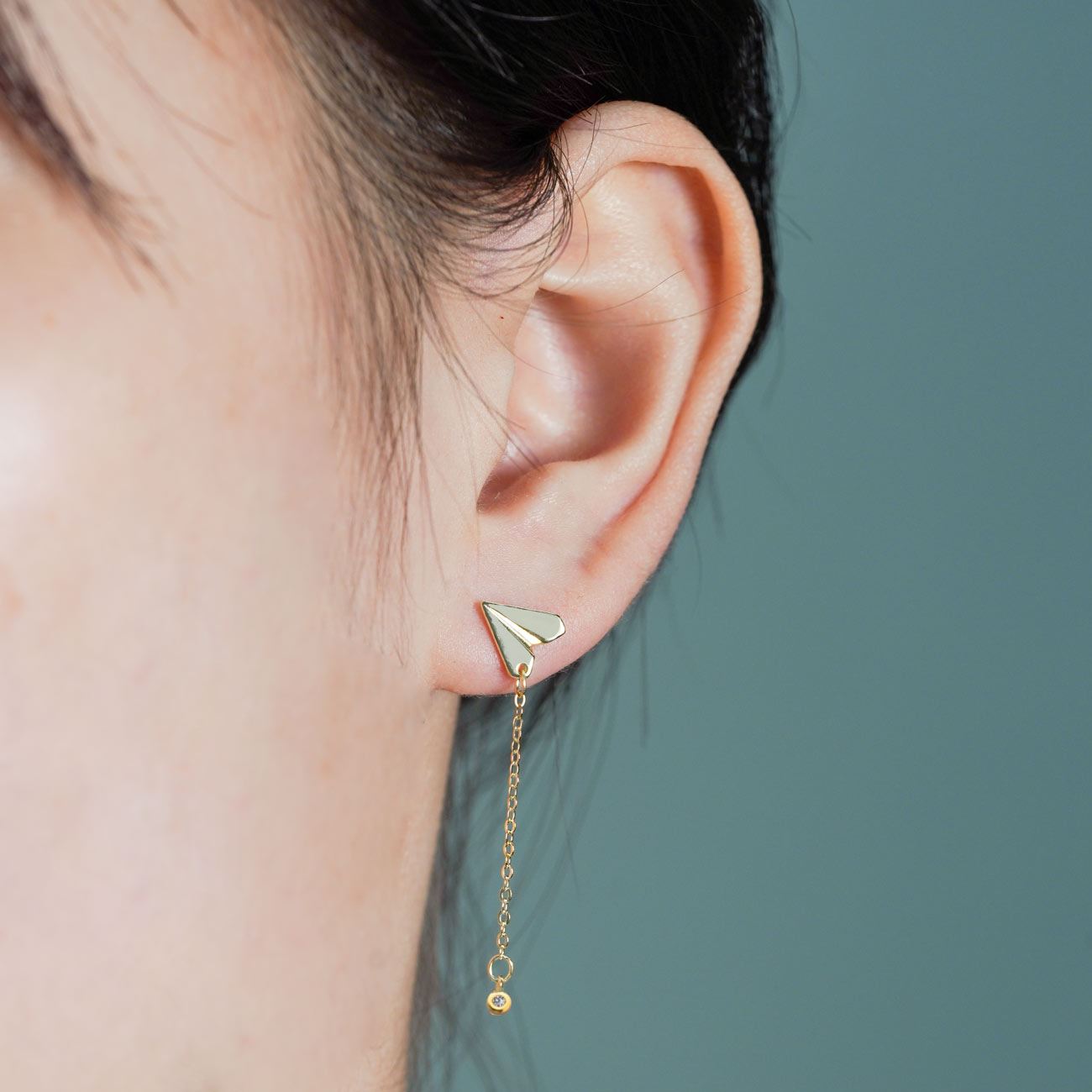 Asymmetry CZ Paper Plane Tassels 925 Sterling Silver Dangling Earrings