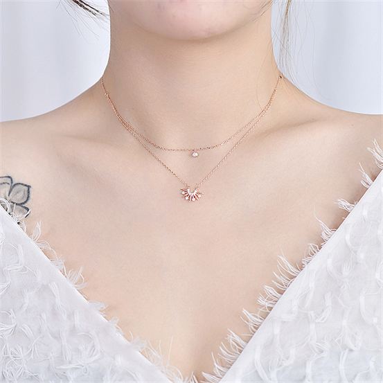 Party Double Layer CZ Sun 925 Sterling Silver Necklace